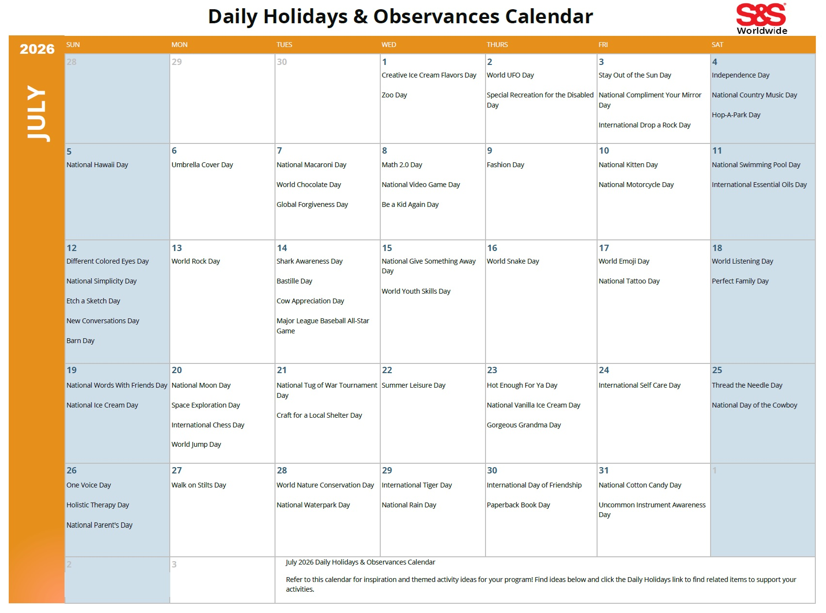 july daily holidays calendar